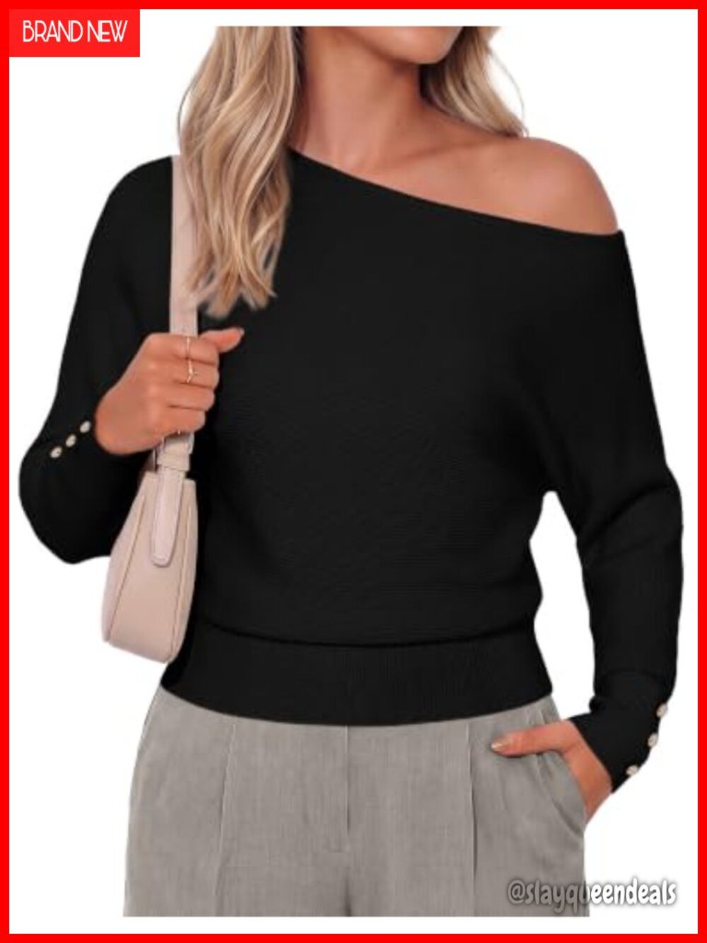 Off Shoulder Batwing Sleeve Knit Pullover Sweater Viscose Blend